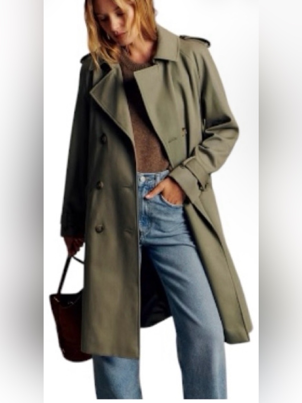 Sézane Scott Trench Coat Olive Green Women’s Size 34